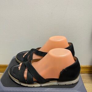 Sofft  Mirabelle Women’s Black Wedge Strappy Black Leather Sandals SZ 9.5M